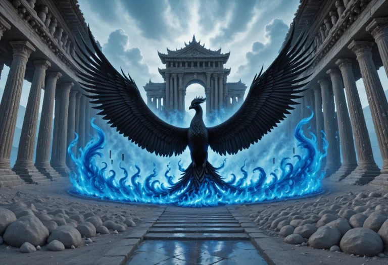 Phoenix, Black Body, Blue Flames, Mystical Creature