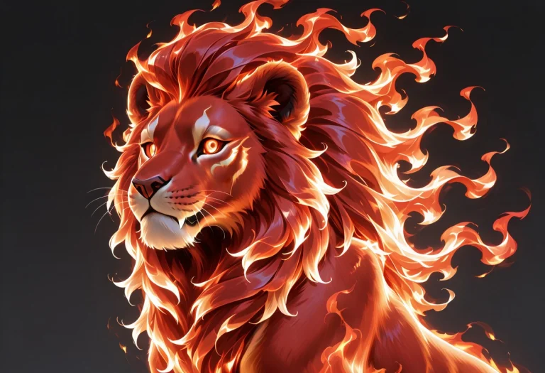 Frontal Portrait, Ghost Lion, Only The Fiery Outline Of The...