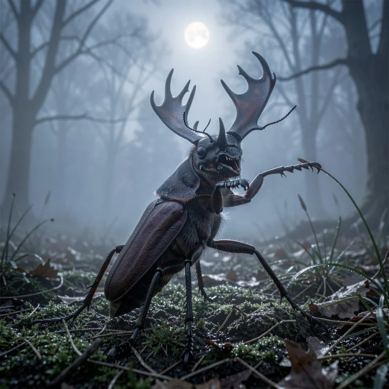 A Stag Bugling In A Fog-filled Clearing, Hyperrealistic, Col...