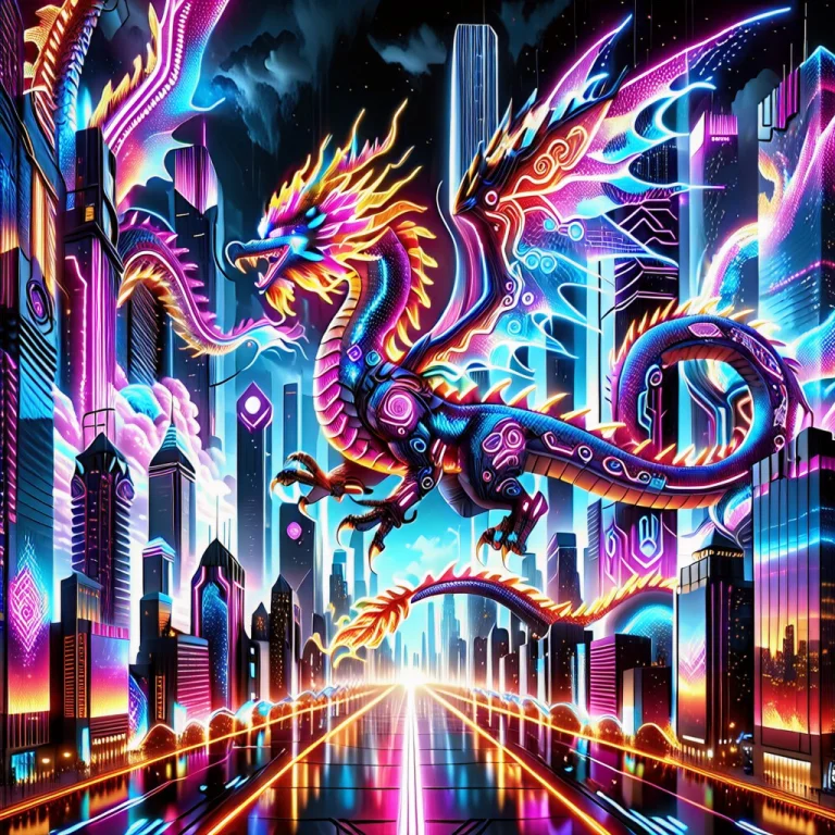 Colorful Led Lights, Gigantic Mechanical Dragon Flying Above...