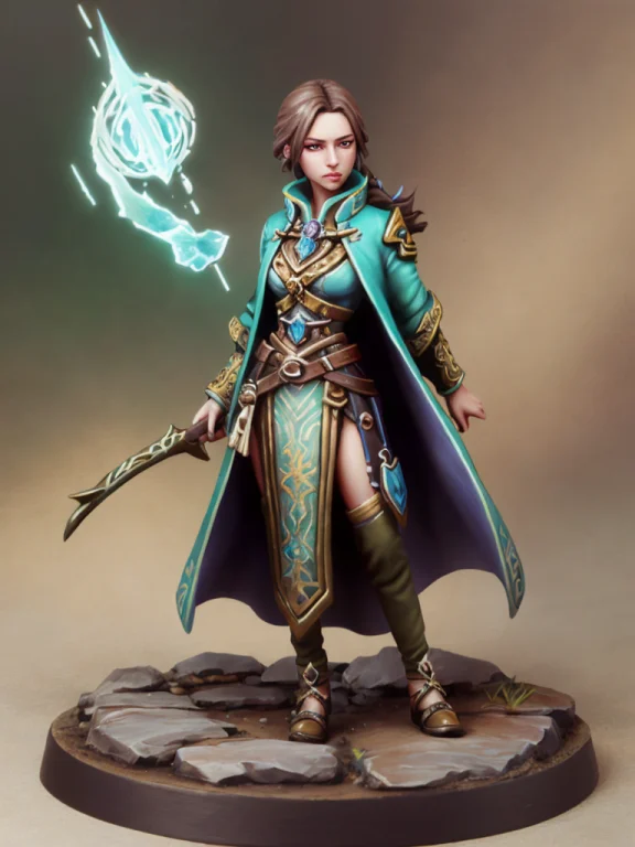 Pmini Style, A Painted Miniature Of A Female Human Mage, Clo...