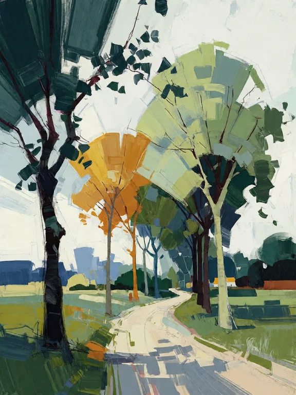 Bradhamel Art Style. A Vibrant, Abstract Geometric Landscape...