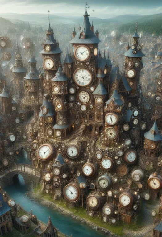 Fantasy Town Made Of Clocks