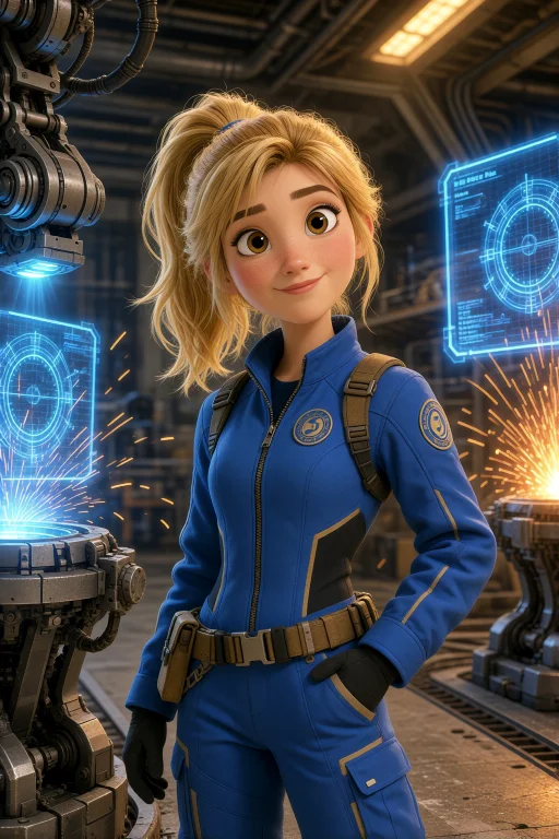 Young Female Engineer, Blonde Ponytail, Bright Blue Eyes, We...