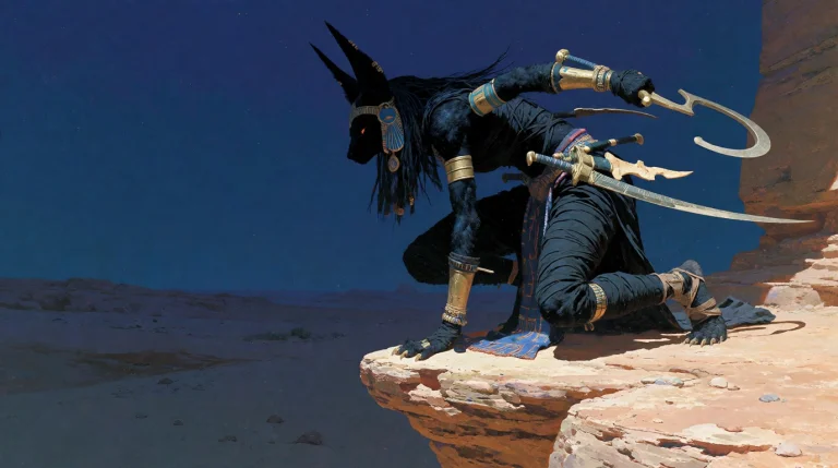 A Female Jackal Assassin, A Sleek Black-furred Humanoid With...