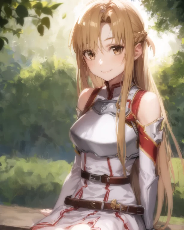 Asuna Sao, 1 Girl, Armor, White Dress, Blonde Hair, Brown Ey...