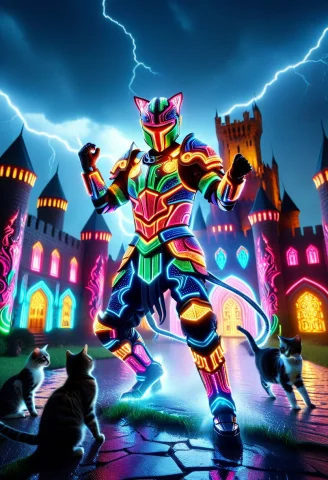 Closeup Colorful Led Armor Knight, Wear Colorful Led Knight... — SDXL AI Prompt: closeup colorful LED armor knight, wear colorful LED knight helmet, wear colorfu...