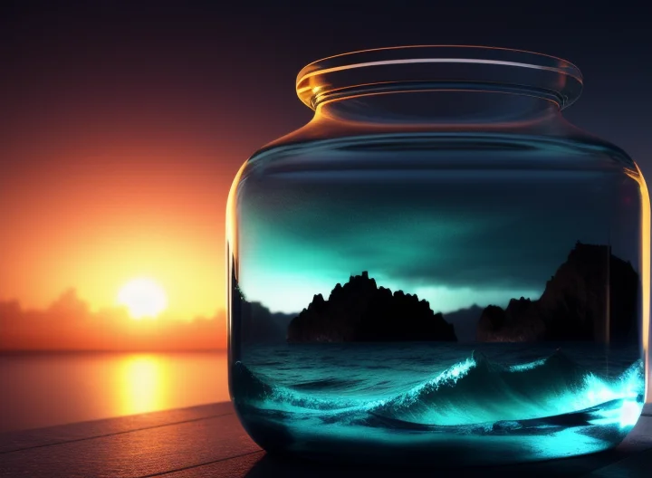 Sea Trapped In A Bottle, Night Background, Atmospheric Light...