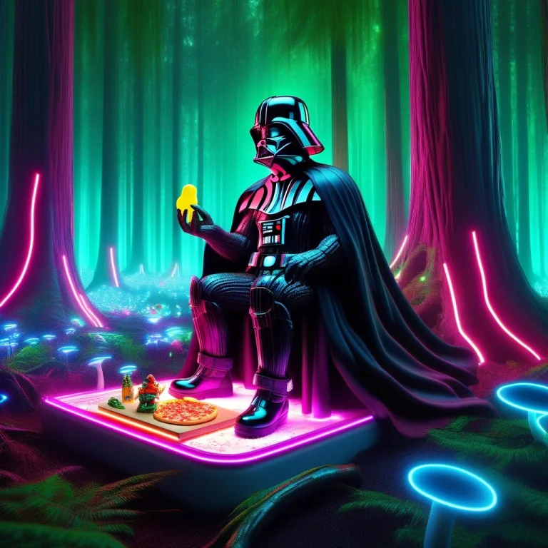 A High-fantasy Scene Featuring Darth Vader Sitting On A Porc...