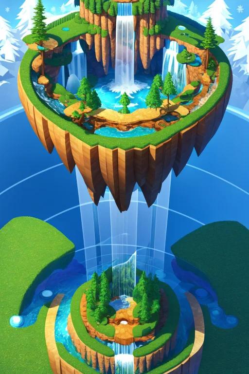 Isometric Video Game Art Of A Forest With Waterfalls, By Rob...