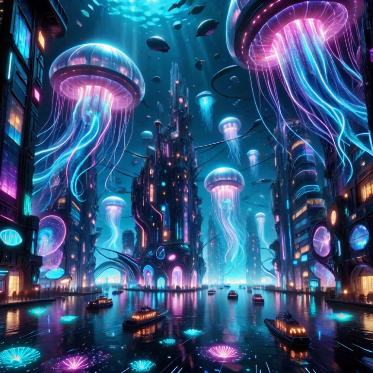 Colorful Led Lights, Futuristic Underwater Metropolis, Enorm...