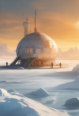 A Research Outpost Buried In Polar Ice On An Alien World, Gr... — SDXL AI Prompt: a research outpost buried in polar ice on an alien world, graphic novel art, war...