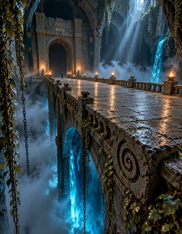 3xpl0r3 Dung30n, Photorealistic, Same Abyss Bridge, Low-angl...