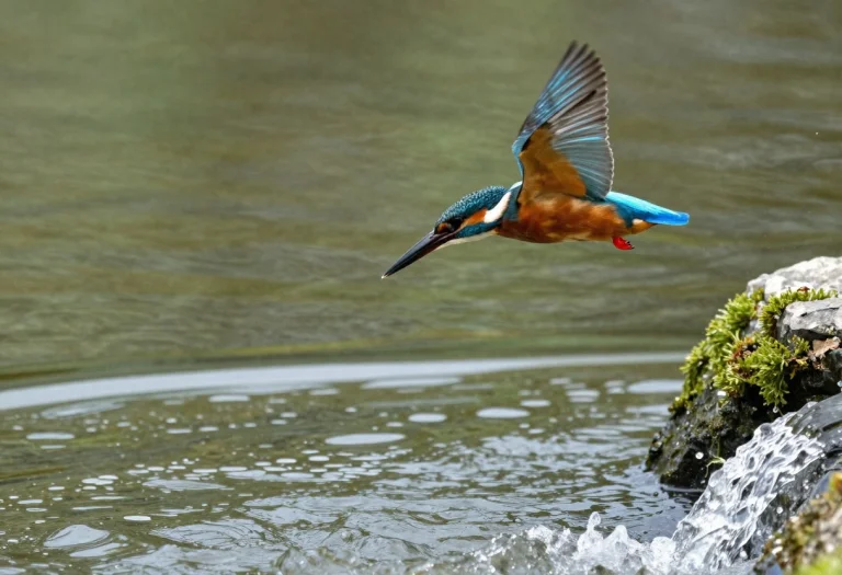 A Kingfisher Diving Toward A Bright Stream, Rule Of Thirds,...