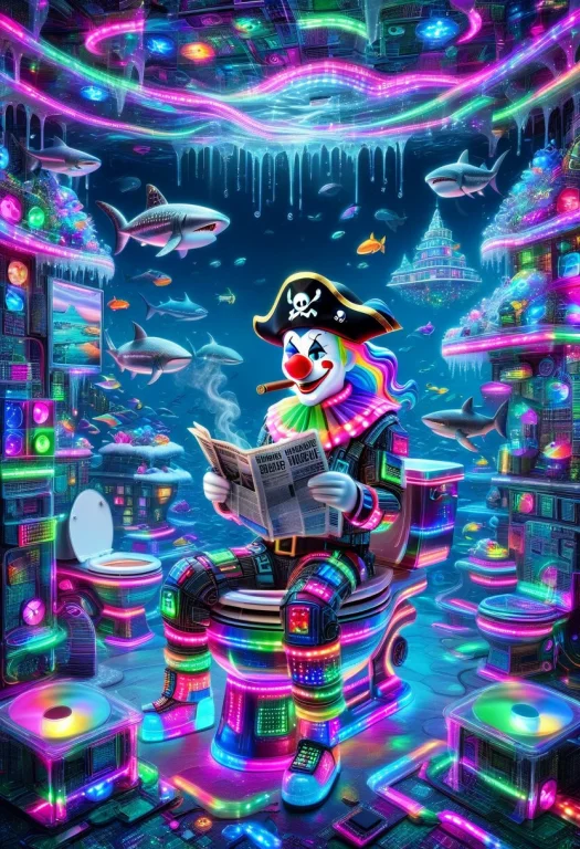 Subject A Surreal, Bio-mechanical Clown Riding A Toilet Bowl...
