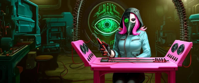A Female Cyborg Plague Doctor And Viral Mechanic, Seated Off...