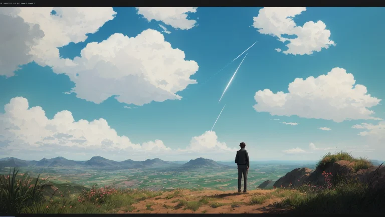 A Highly Detailed Matte Painting Of A Man On A Hill Watching...