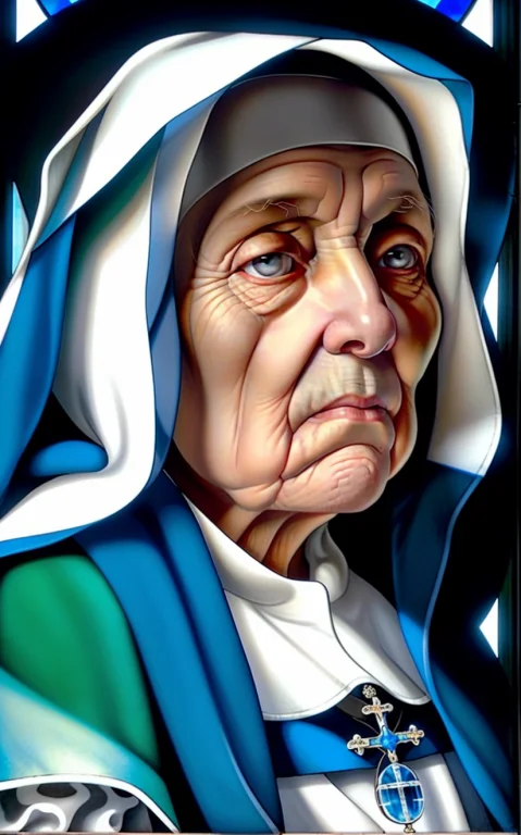 Loratdlp0.6 Painting Of A Very Old Nun With A Wrinkled Face...