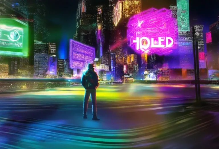 A Cyberpunk Market Wired With Holographic Signs, Dramatic Ch...