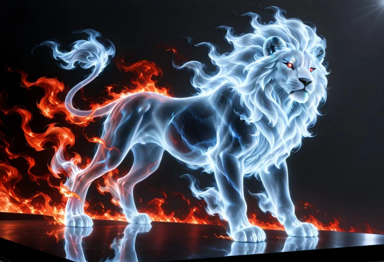 Ghost Lion From The Side, Only The Fiery Outline Of The Ghos...