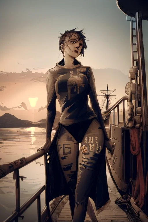 Standing Skinny Emo Girl, On A Ship. Schematic , Rzminjourne...