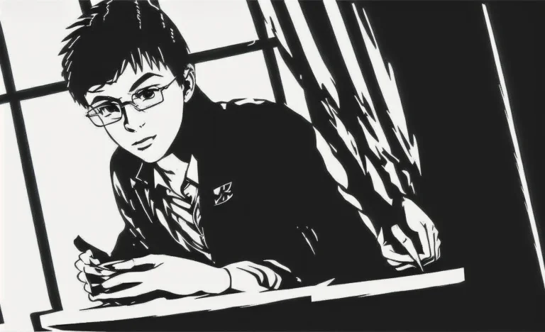 One Man With Glasses Sitting In A Bright Room And Looking At...