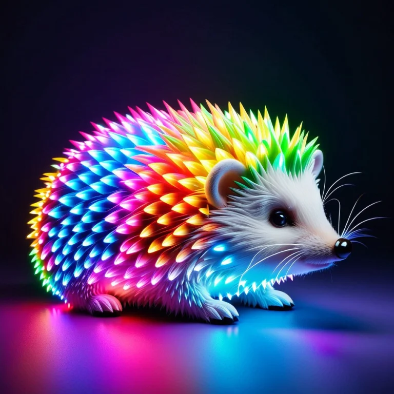 Lazypos, Neon Lights, Nice Cute Hedgehog, Vibrant Colors, Co...