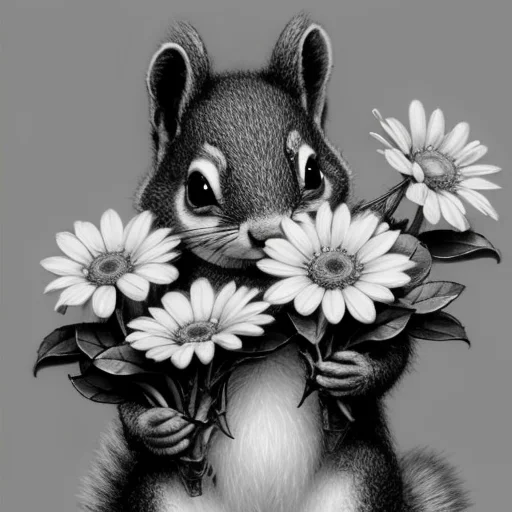 A Black And White Simple Drawing Of An Adorable Little Squir...