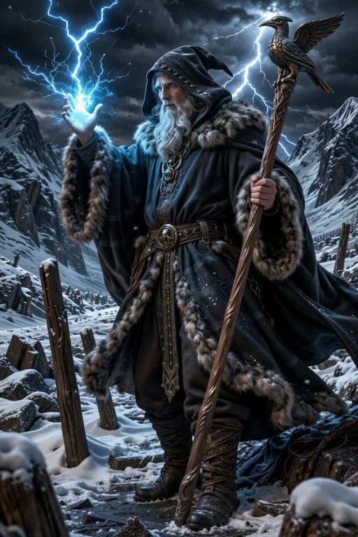 Digital Fantasy Illustration Depicts An Elderly Wizard Wield...