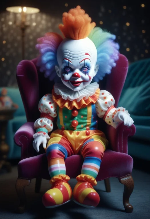 8k, Raw Digital Photo, High Quality, A Chibi Vintage Clown D...