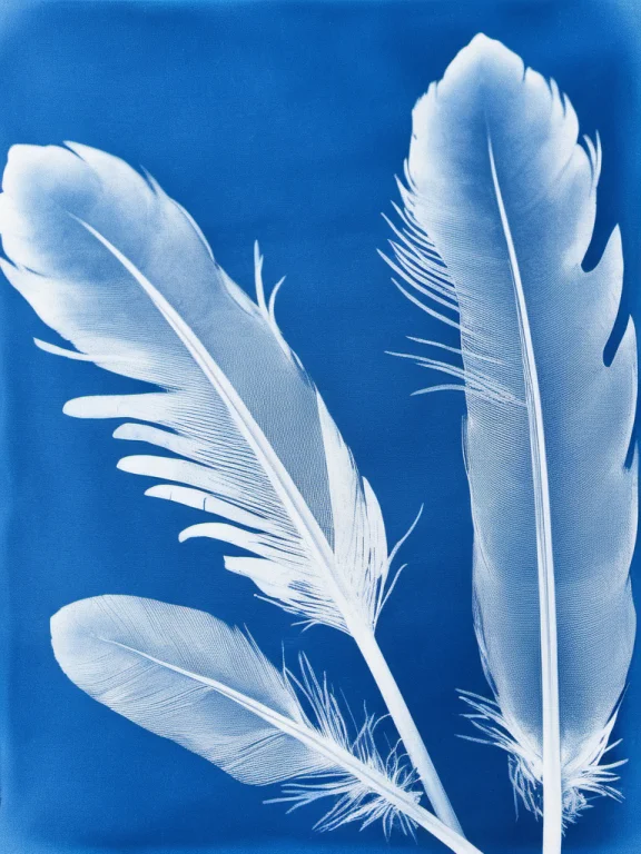Cyanotype, A Collection Of Intricate Bird Feathers Arranged...