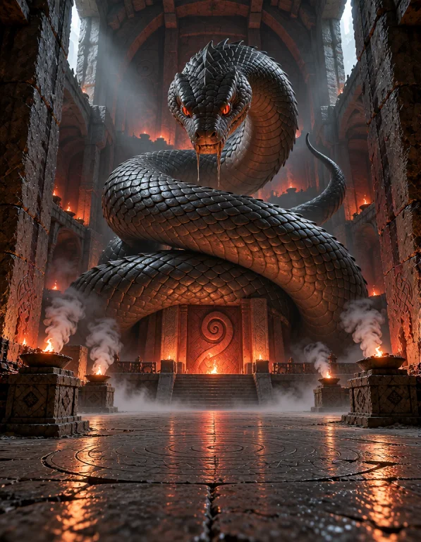 3xpl0r3 Dung30n, Photorealistic, Colossal Serpent Temple, En...