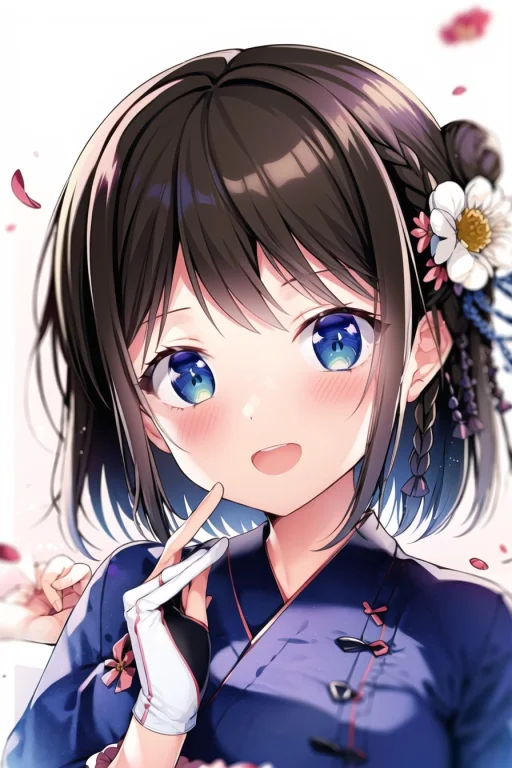 1girl, Solo, Flower, Gloves, Camellia, Black Gloves, Hair Or...