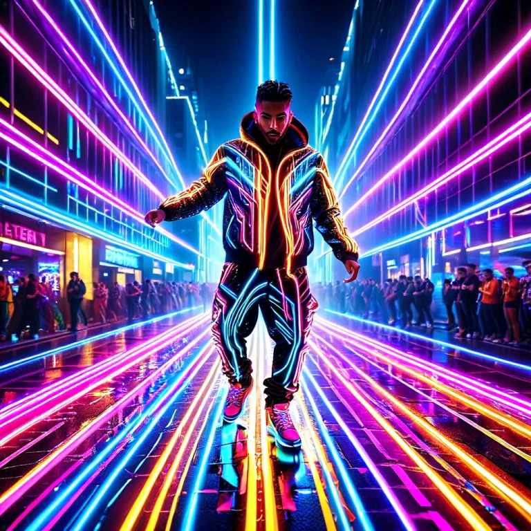 Led, Colorful Led Lights, A Street Dancer Performing At Nigh...
