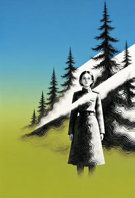 A Girl Stands In A Rigid, Upright Posture, Her Body Frozen I...