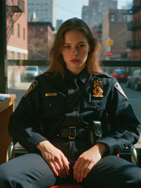 Cinematic Portrait Of A Woman In A New York Police Uniform,...