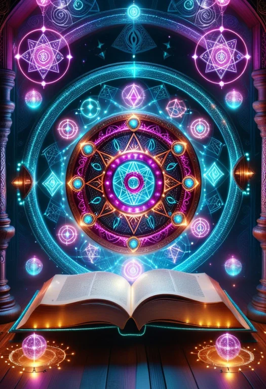 High Quality, An Ancient Grimoire Made Of Colorful Led Light...