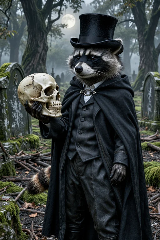 A Realistic Anthropomorphic Raccoon Standing Upright In A Mi...