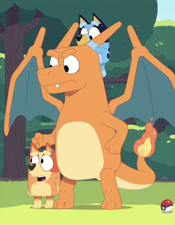 Anime Coloring, Bluey Style, Duo Break Anthro Male Charizard...