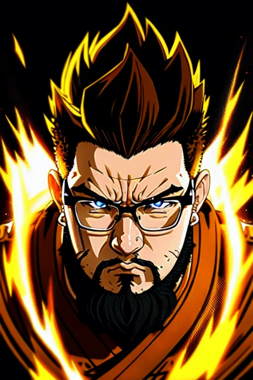Anime Stylized Super Saiyan Anime Portrait Masculine Burly O...