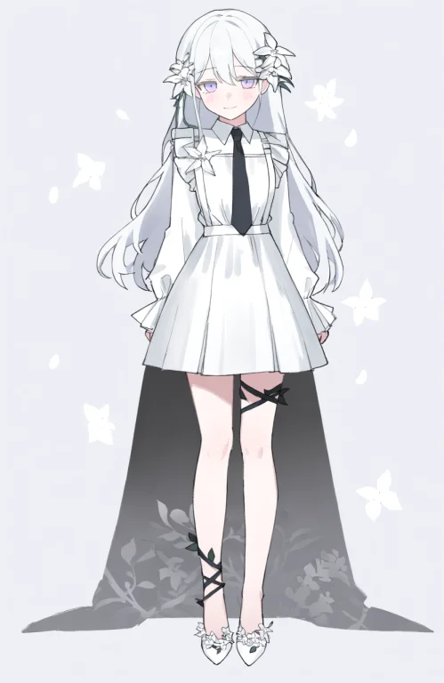 1girl, Solo, Full Body, Shiomi Hotaru, White Hair, Purple Ey...