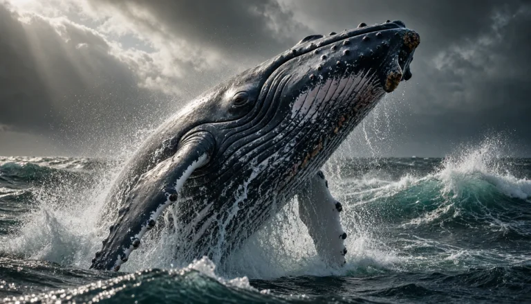 A Hyperdetailed, Cinematic Shot Of A Majestic Whale Breachin...
