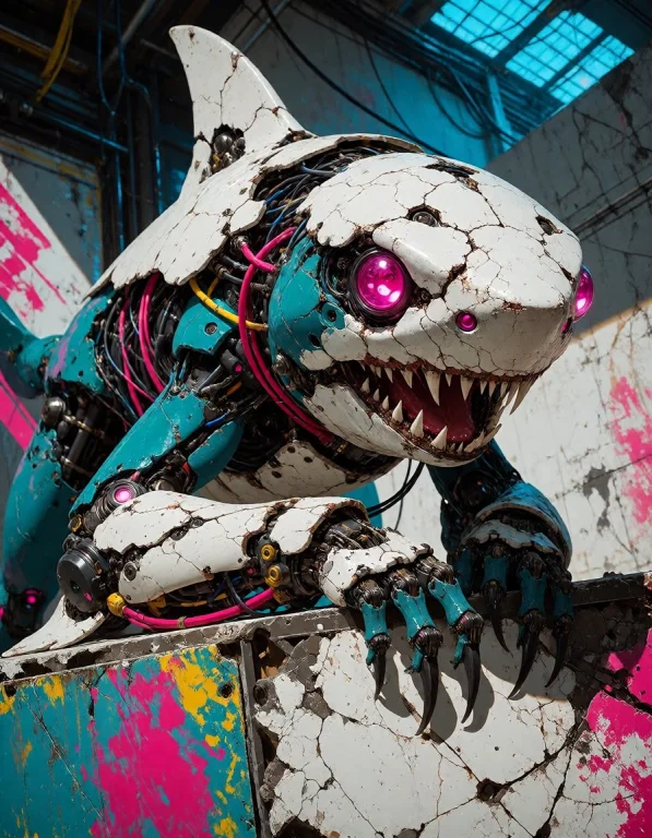 A Biomechanical Shark Predator With Cracked White Cranial Ar...