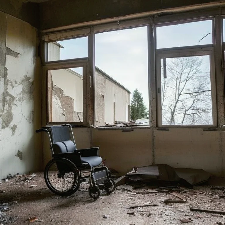 A Hospital Smashed Medical Equipment And Broken Wheelchair A...