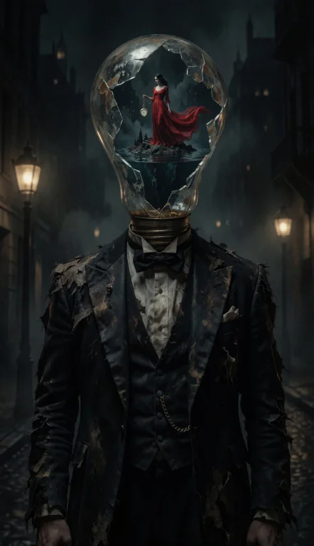 A Hyper-realistic Surrealist Fantasy Portrait. A Man Stands...