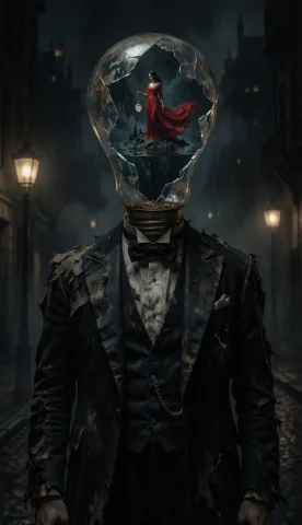 A Hyper-realistic Surrealist Fantasy Portrait. A Man Stands... — Stable Diffusion AI Prompt: A hyper-realistic surrealist fantasy portrait. A man stands in a dark, mysteriou...
