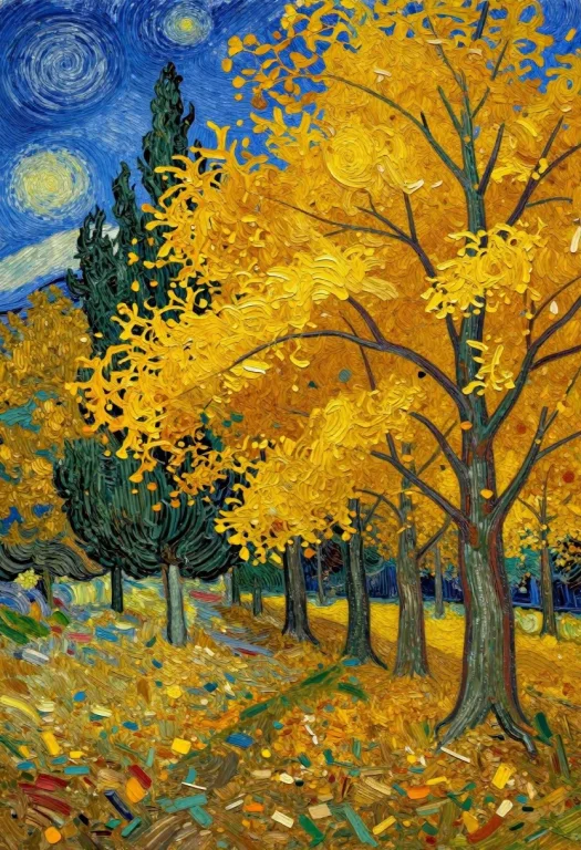 Autumn Forest, Van Gogh1.2, Thick Impasto, Swirling Strokes,...