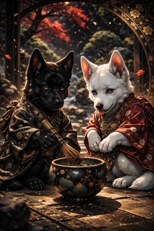 In A Sacred Moment Of Stillness, Two German Shepherd Puppies...