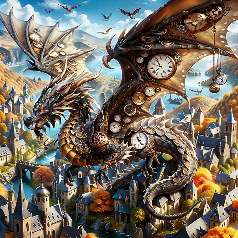 Masterpiece, Ultra Detailed, Dragon, Pocket Watch, Scenery,