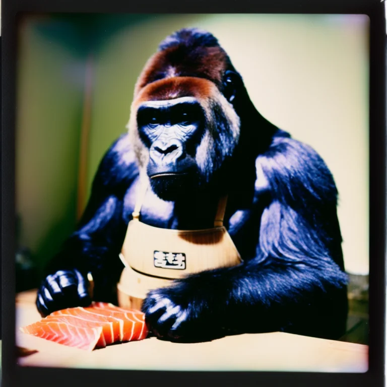 Vintage Polaroid Analog Portrait Photography Of A Gorilla Pr...